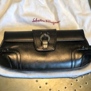 Salvatore Ferragamo gunmetal clutch